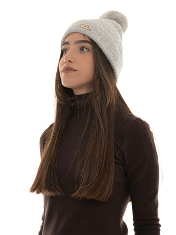 Cappello a coste con pompon Grigio Liu Jo Donna