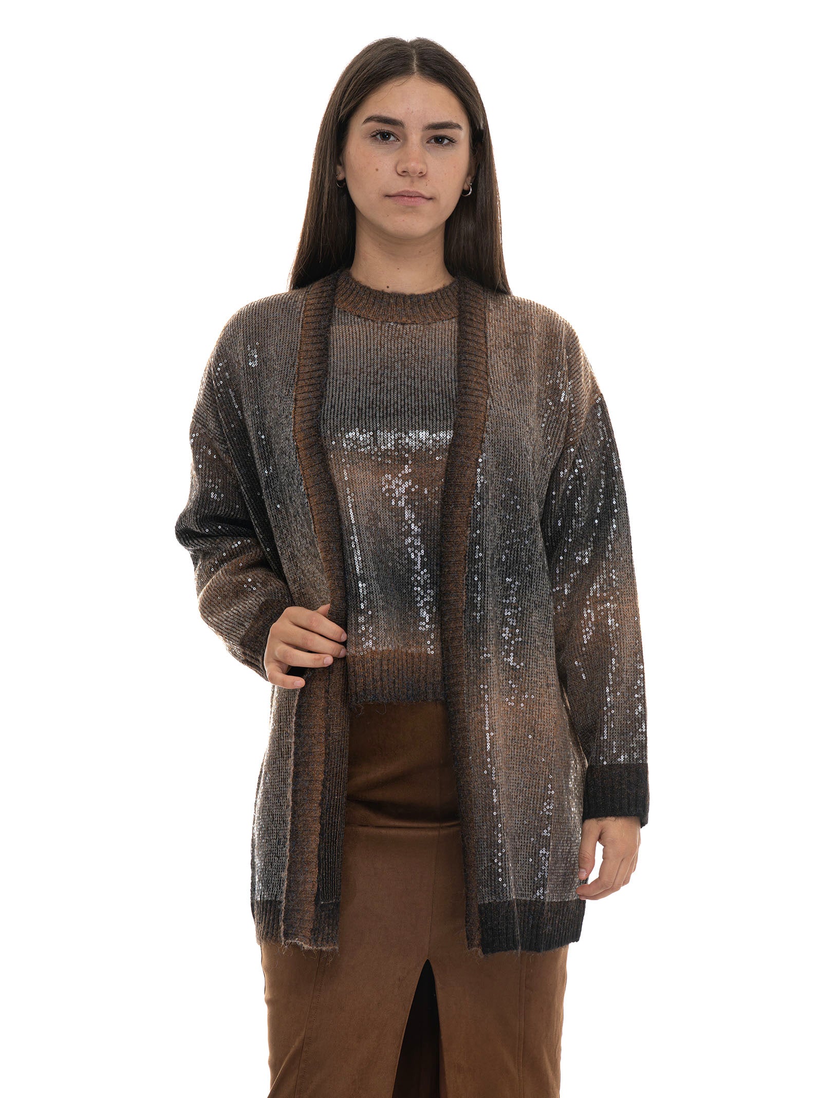 Cardigan Liu-Jo Taille 40-44 - Laine Beige Et Gris, Rayures - Neuf Sans étiquettes - Style Confortable
