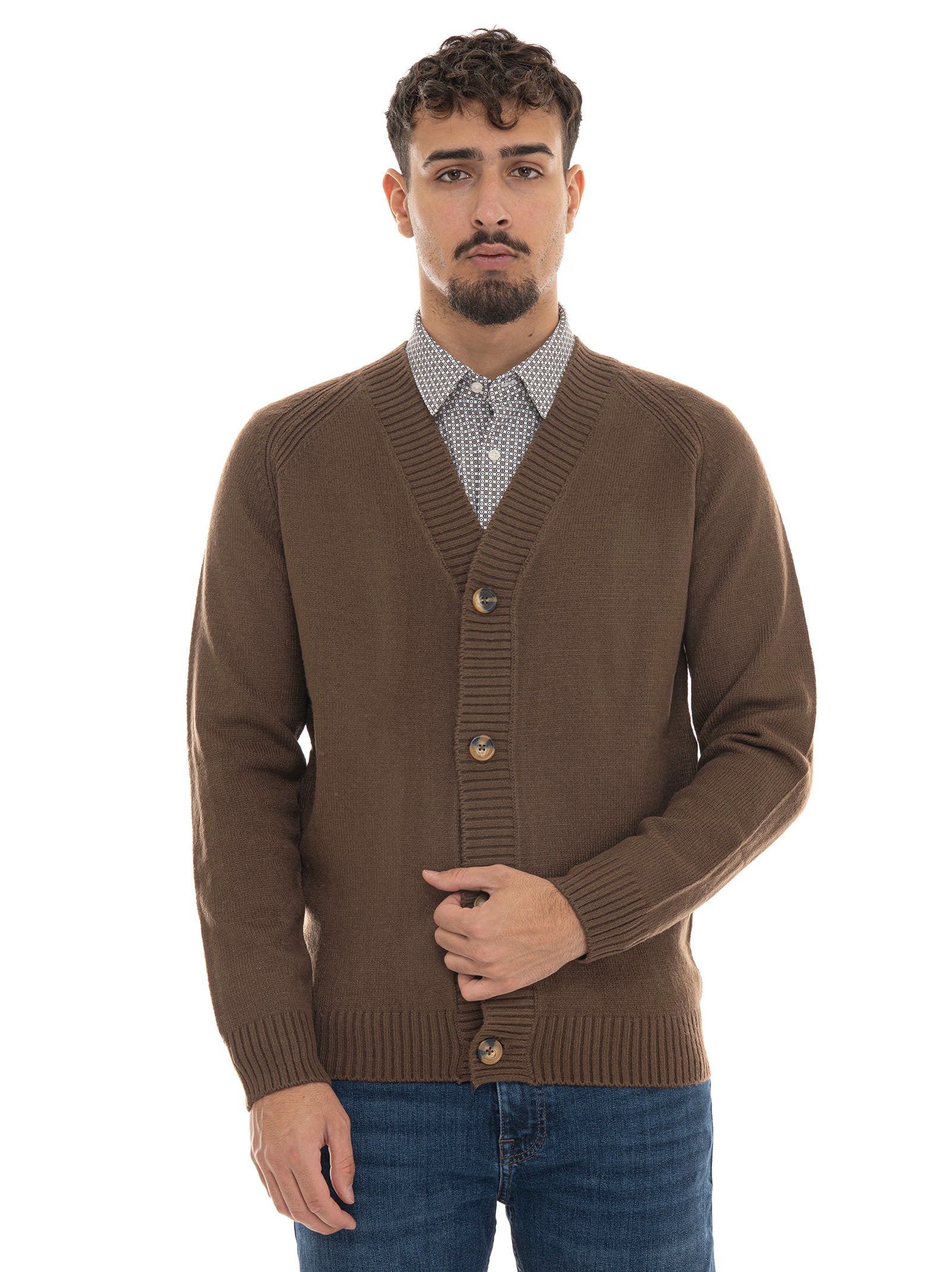 Quality First Men's Brown Button Cardigan - Scaglione Ischia