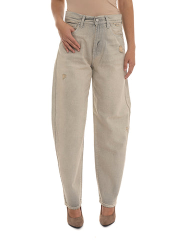 Jeans 5 tasche con rotture  baloon Denim nero Roy Rogers Donna