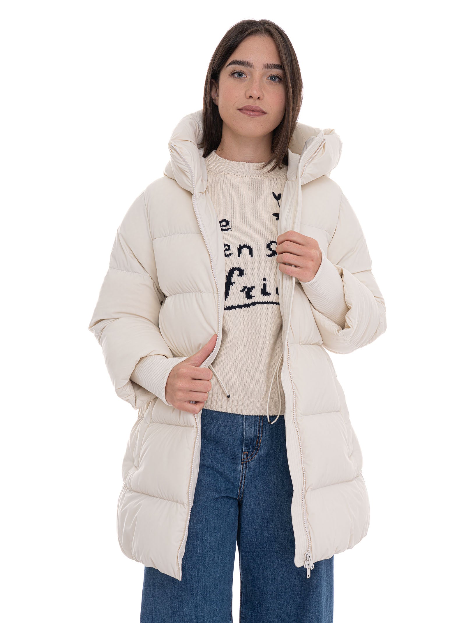 Woolrich Women's CLOUD MADISON COAT Cream Hooded Jacket Scaglione Ischia