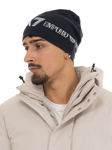 Cappello in maglia Blu-bianco EA7 Uomo