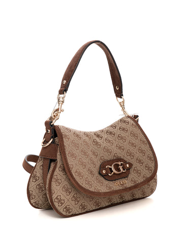 Borsa a spalla Samantha flap shoulder bag Beige-marrone Guess Donna