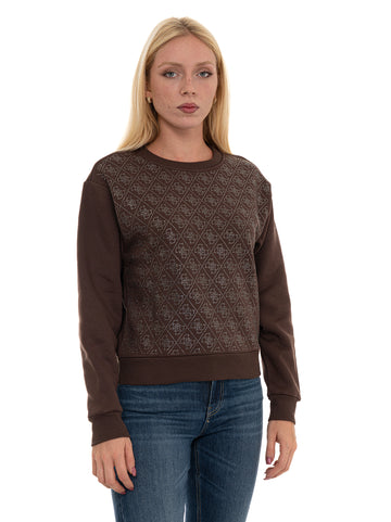 Felpa girocollo Crystals Marrone Guess Donna