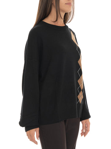 Maglia girocollo Nero-beige Liu Jo Donna