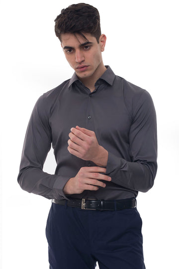 Camicia classica da uomo Herwing Grigio scuro BOSS Uomo