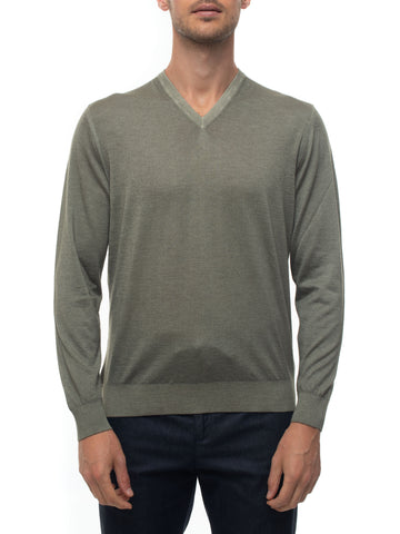 Pullover collo a V Verde Kiton Uomo