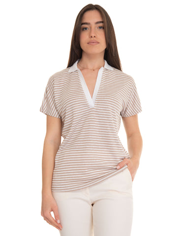 Enelina-striped half-sleeved polo shirt Beige BOSS Women