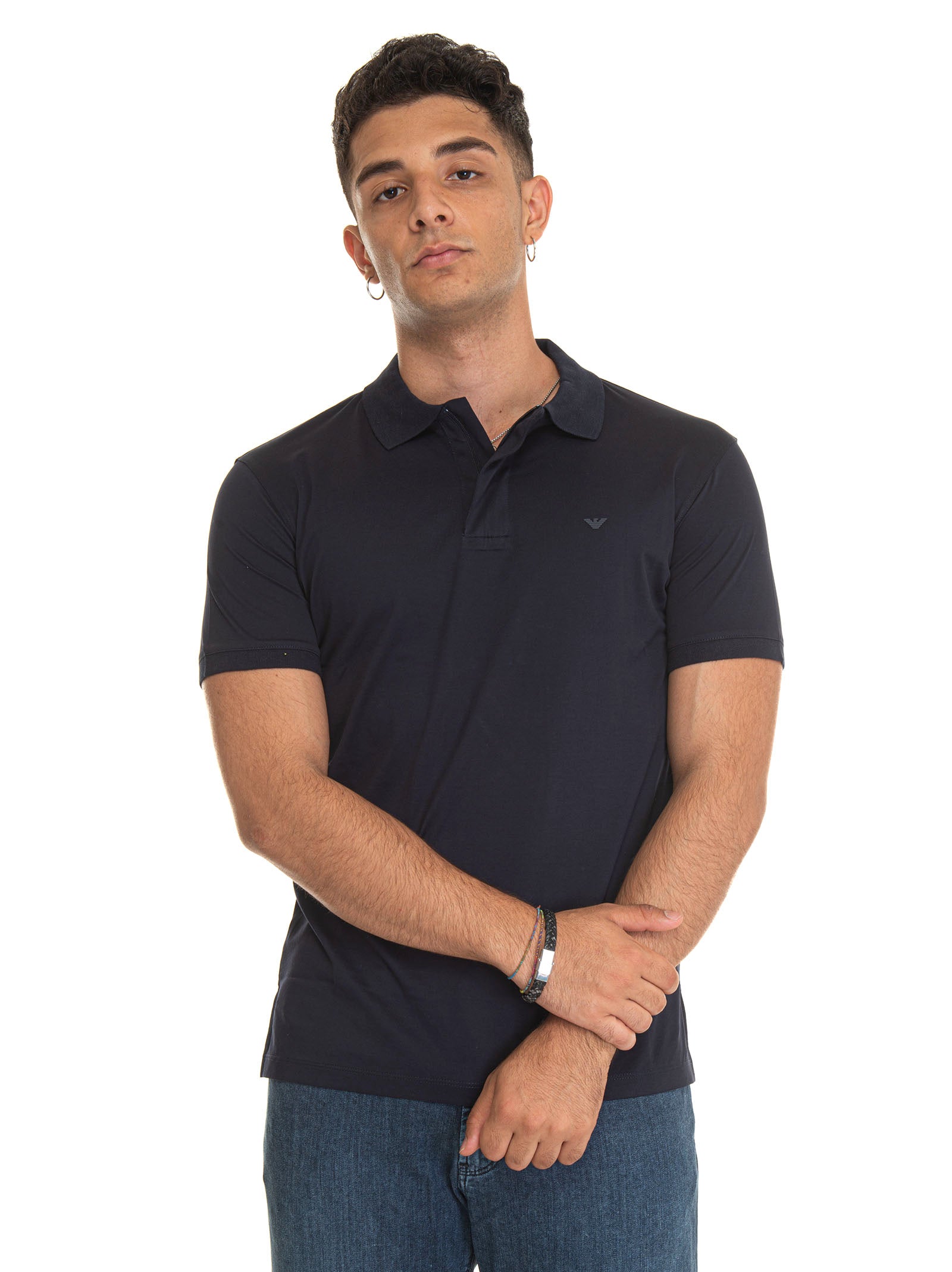 Emporio Armani Men s Dark Blue Jersey Polo Scaglione Ischia