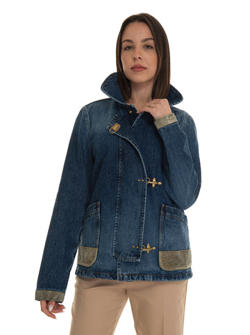 Denim jacket with Denim Fay hooks for women