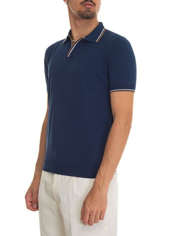 Gran Sasso Men's medium blue knitted polo shirt