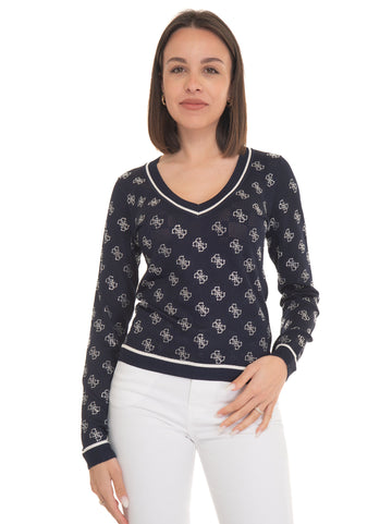 V-neck sweater Blue Guess Woman