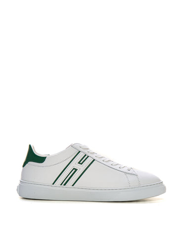 H365 White-Green Hogan Men's Leather Sneakers with Laces