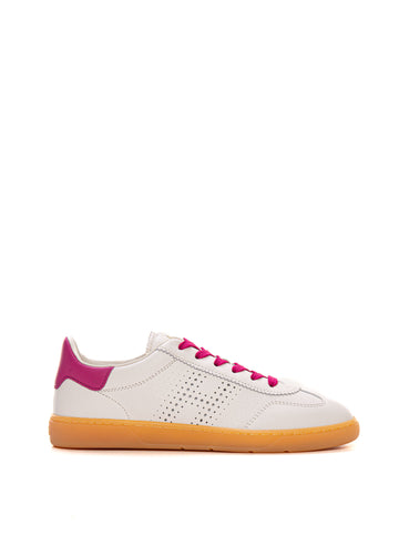Cool white-fuchsia leather sneakers with laces Hogan Donna