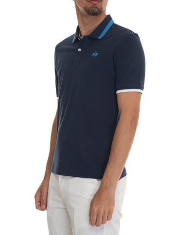 Russell Blue La Martina Men's pique cotton polo shirt