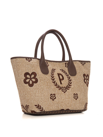 Raffia shopping bag Beige-brown Pollini Donna