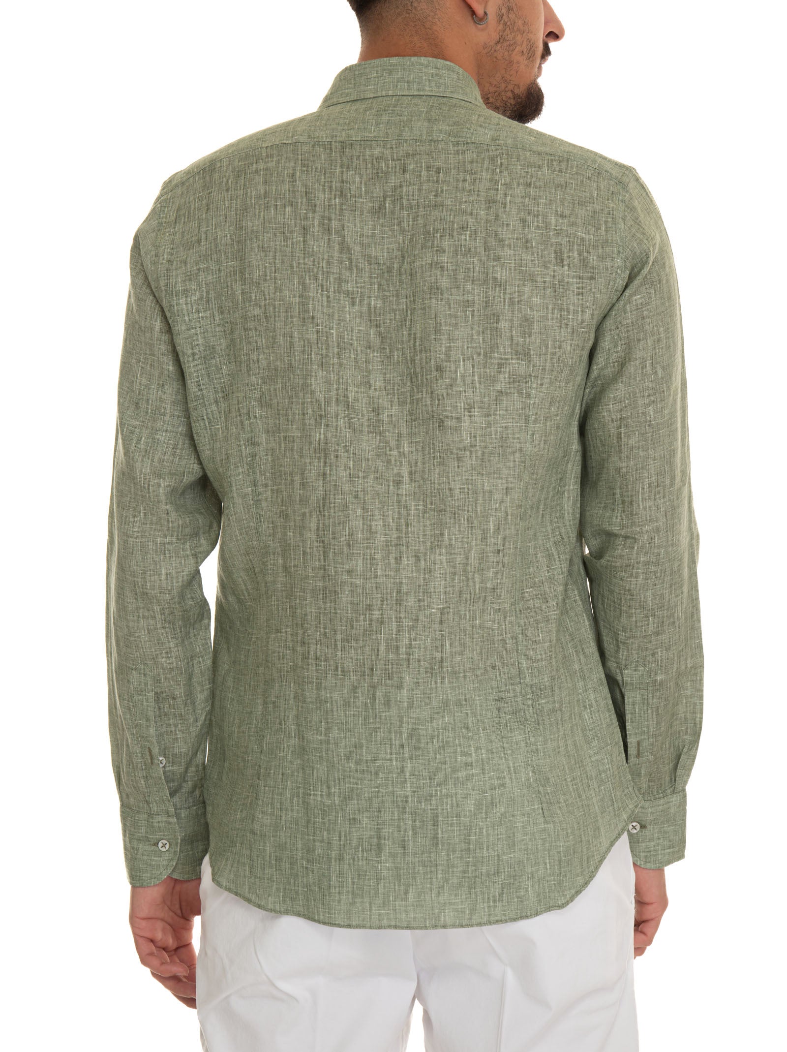 Camicia Uomo In Cotone E Lino, Maniche Lunghe, Colore Bianco, Taglia L, Morbida E Leggera