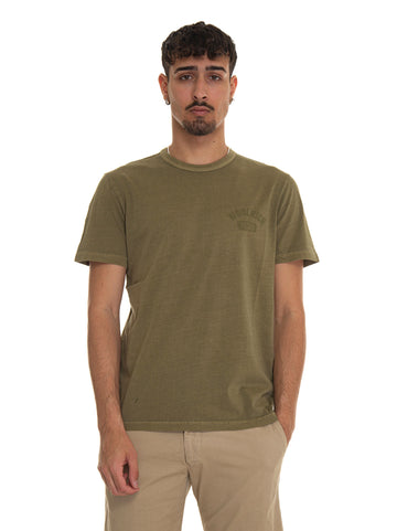 T-shirt girocollo mezza manica GARMENT DYED LOGO T-SHIRT Verde Woolrich Uomo