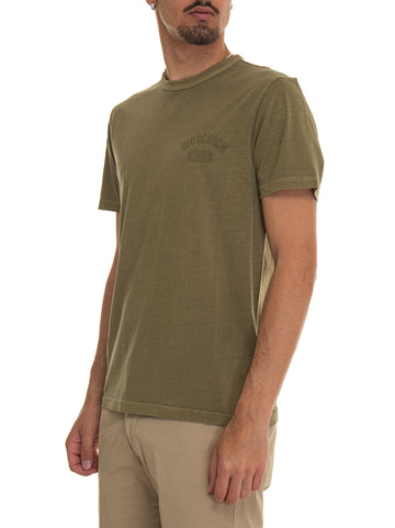 T-shirt girocollo mezza manica GARMENT DYED LOGO T-SHIRT Verde Woolrich Uomo