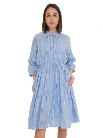 Lace dress BRODERIE ANGLAISE OVER DRESS Light blue Woolrich Woman