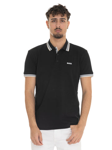 Polo piquet mezza manica  PADDY Nero-beige BOSS Uomo