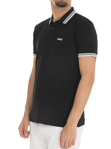 Polo piquet mezza manica  PADDY Nero-beige BOSS Uomo