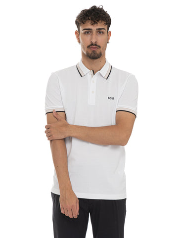 PADDY White BOSS Men's Half Sleeve Pique Polo