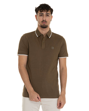 Polo in cotone piquet PASSERTIP Verde militare BOSS Uomo