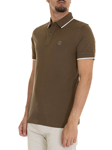 Polo in cotone piquet PASSERTIP Verde militare BOSS Uomo