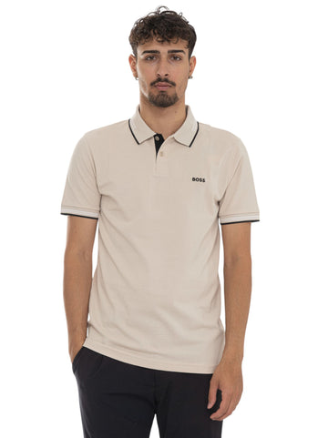 PAUL Beige BOSS Men's Short Sleeve Polo