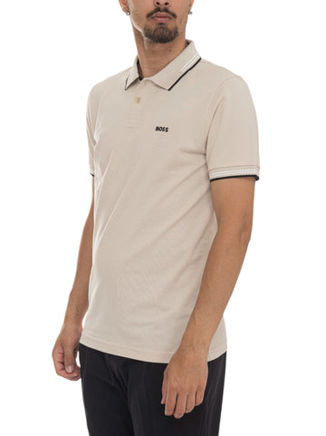 PAUL Beige BOSS Men's Short Sleeve Polo