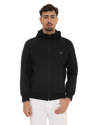 Felpa con cappuccio SAGGY-RIB- Nero BOSS Uomo