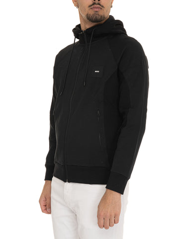 Felpa con cappuccio SAGGY-RIB- Nero BOSS Uomo
