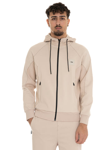 Felpa con cappuccio SAGGY-RIB- Beige BOSS Uomo