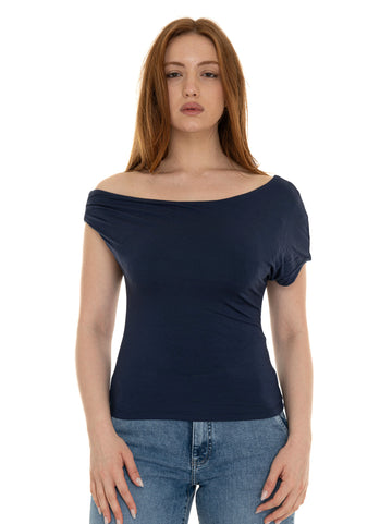 Guess Women's Dolman Blue Asymmetric Top