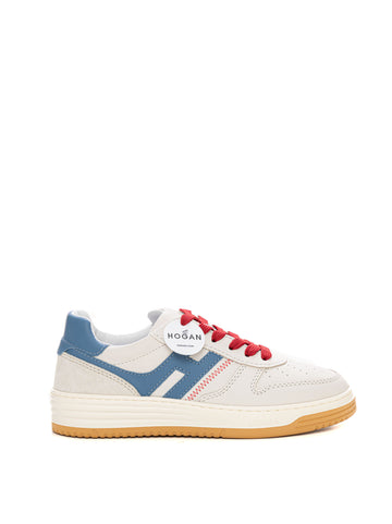 Sneakers in pelle con lacci H630 basket Beige-azzurro Hogan Uomo