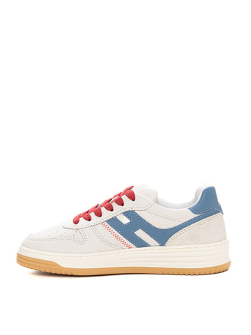 Hogan Men's H630 Basket Beige-Light Blue Lace-Up Leather Sneakers