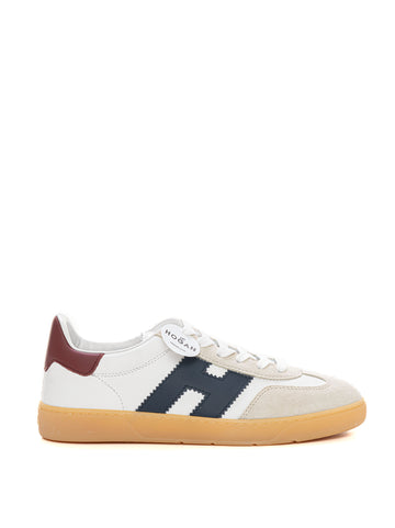 Hogan Men's Cool White-Burgundy Lace-Up Leather Sneakers