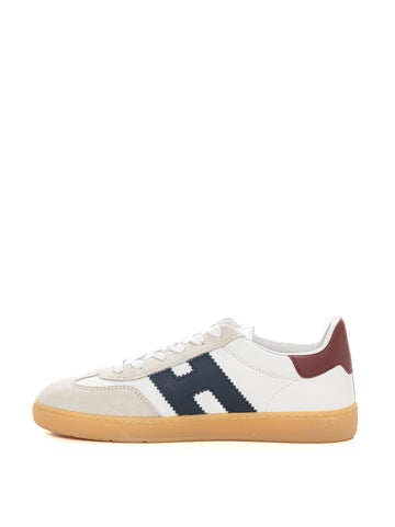 Hogan Men's Cool White-Burgundy Lace-Up Leather Sneakers