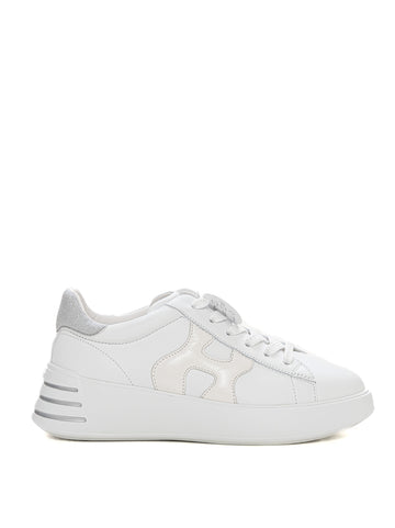 Hogan Women's Rebel White-Silver Lace-Up Leather Sneakers