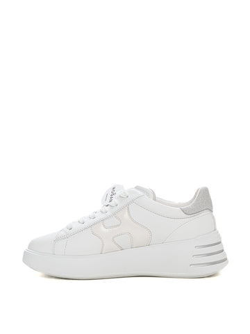 Hogan Women's Rebel White-Silver Lace-Up Leather Sneakers