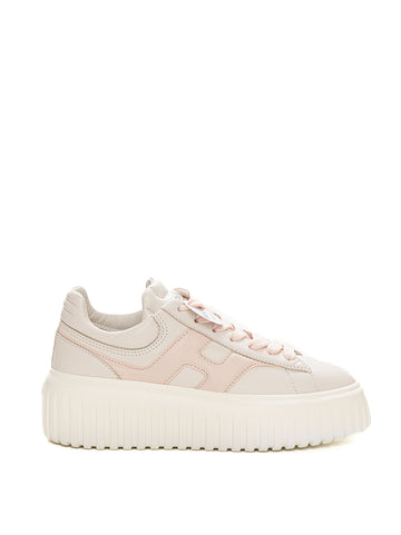 Hogan Women's Beige-pink Hstripes Lace-Up Leather Sneakers