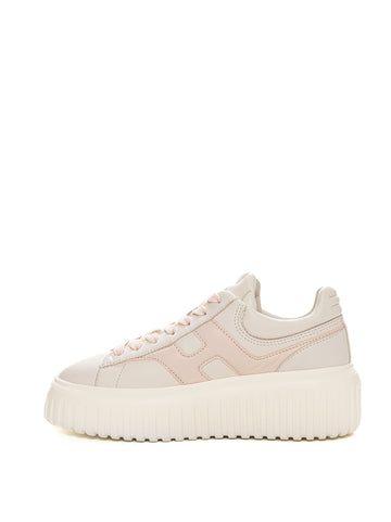 Hogan Women's Beige-pink Hstripes Lace-Up Leather Sneakers