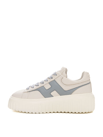 Hogan Women's Beige-light blue Hstripes lace-up leather sneakers