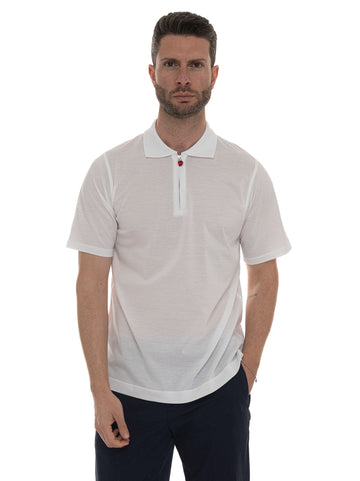 Polo mezza zip manica corta Bianco Kiton Uomo