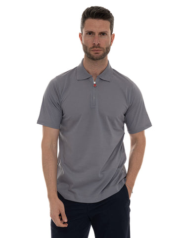 Polo mezza zip manica corta Grigio Kiton Uomo