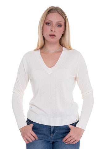 Pullover collo a V Janvi Bianco Peuterey Donna