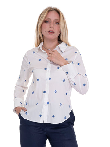 Camicia da donna in cotone Bianco-blu Quality First Donna