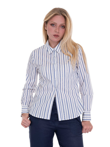 Camicia da donna in cotone Bianco-blu Quality First Donna