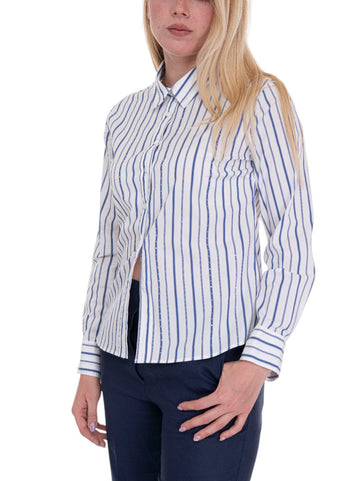 Camicia da donna in cotone Bianco-blu Quality First Donna